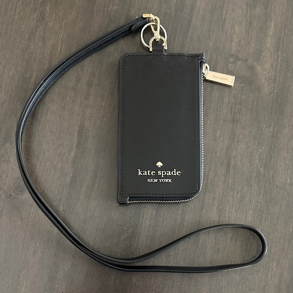 Kate Spade Madison Lanyard Black Leather ID/CREDIT CARD/BADGE Holder